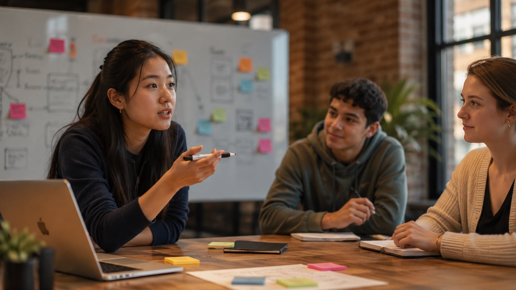 High school founder pitching to peers in a co-working space, working on a back-office founder AI agent